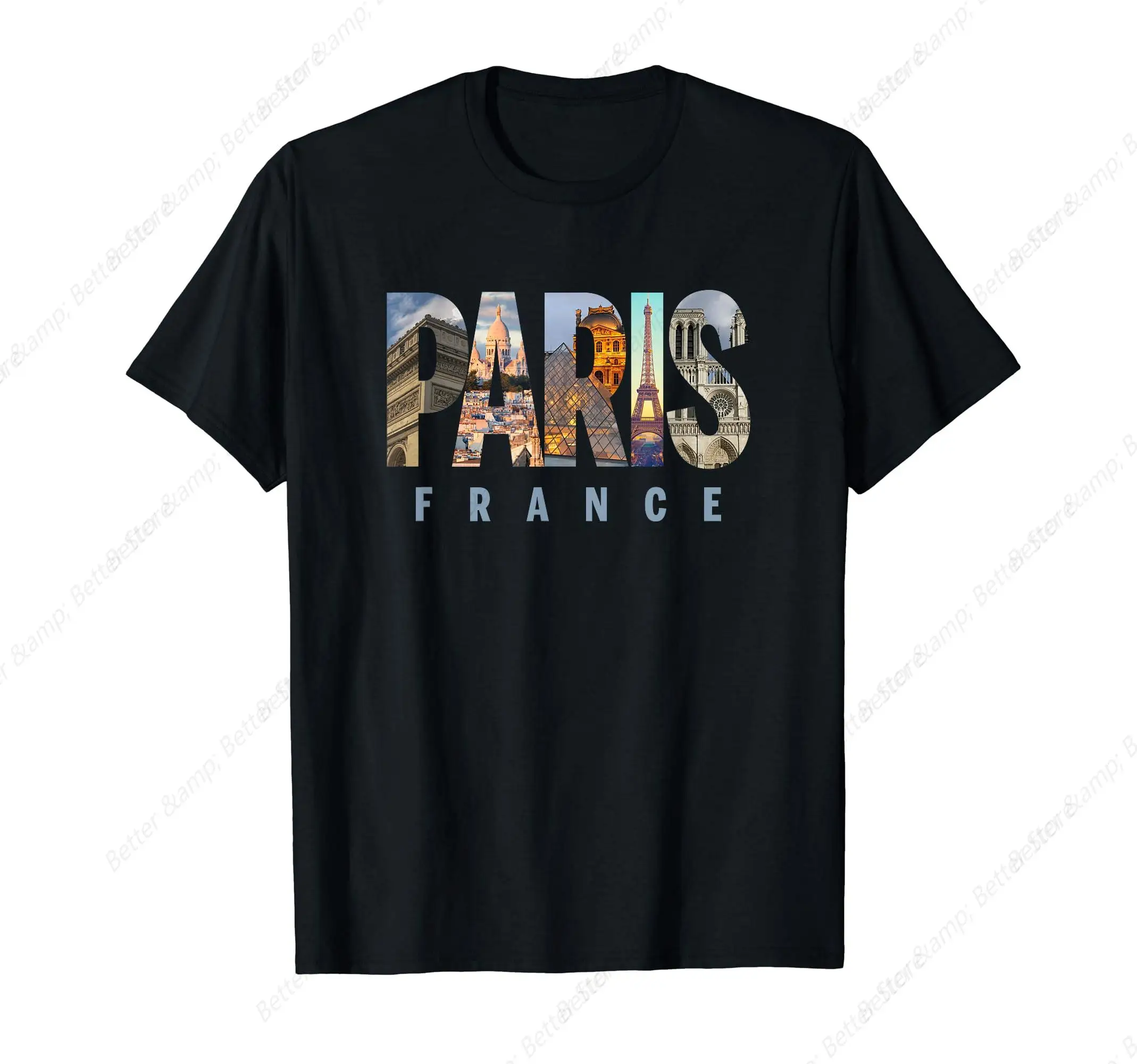 Retro France Paris T-Shirt Men's Casual Street Style Stretch Round Neck Tee Shirt For Summer