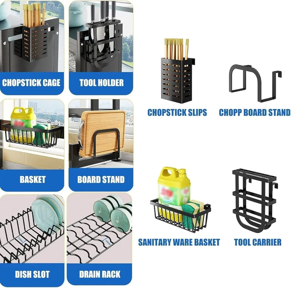 Dish Drying Rack,Large Over The Sink, Stainless Steel with Cutting Board Holder, Easy To Assemble, Kitchen Rack