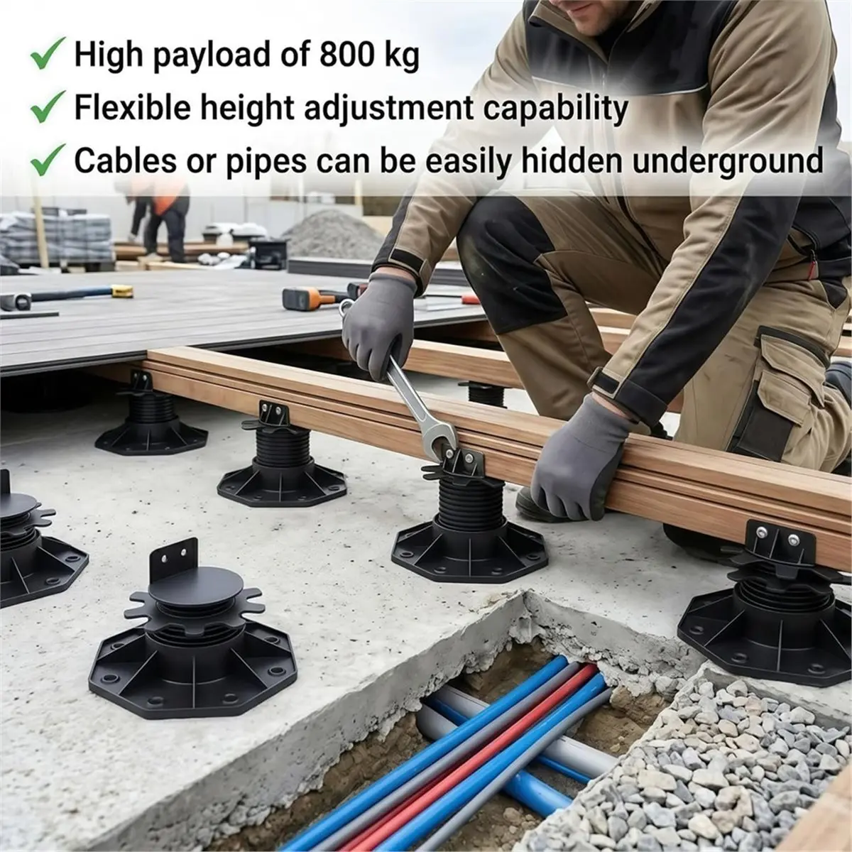 9-Pack Adjustable Deck Support Pedestals, 1.18"-2.36" (30-60 mm), for 2x4 & 2x6 Joist Framing