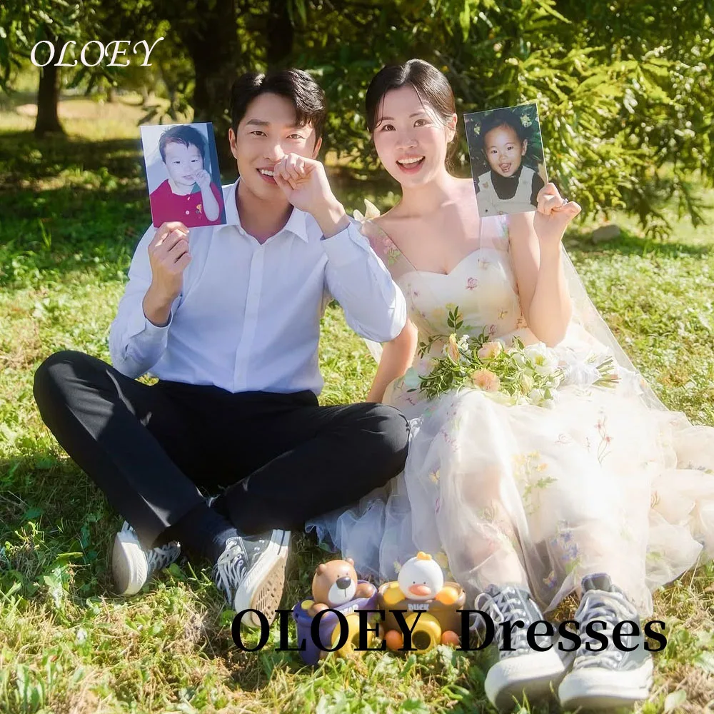 

OLOEY Printed Printed Evening Party Dresses Korea Wedding Photo shoot Straps Floor Lengnth Birthday Formal Gowns Corset Back
