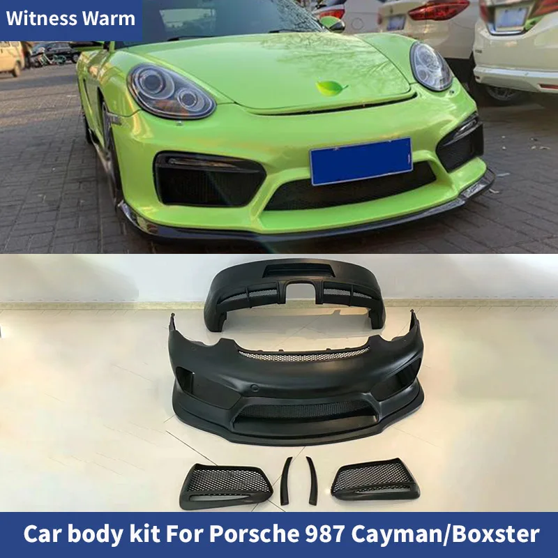 For Porsche 987 Cayman Boxster GT4 Style FRP Unpainted Front Bumper Rear Bumper Side Skirts Splitter Modification Body Kit 05-12