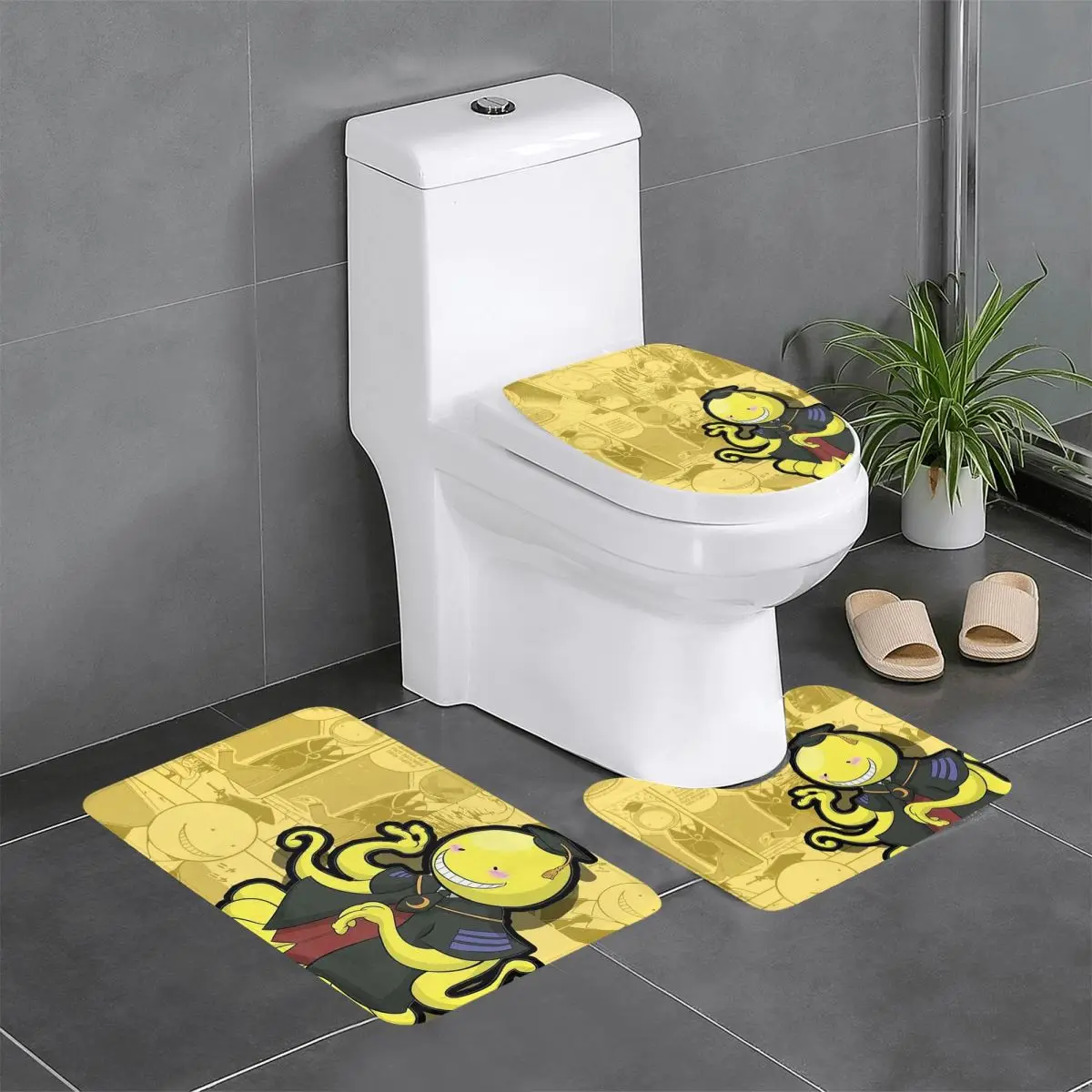 

Assassination Classroom Octopus Koro Sensei 3 Pcs Bath Mat Bathroom Set Toilet Lid Cover Home Decor Non-Slip Carpet Floor Rug