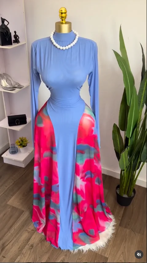 فستان نسائي طويل من GLCMYAYA مطبوع عليه ربطة عنق وياقة ساق كبيرة سوينغ على شكل حرف a فستان طويل لحفلات أعياد الميلاد فساتين طويلة #2