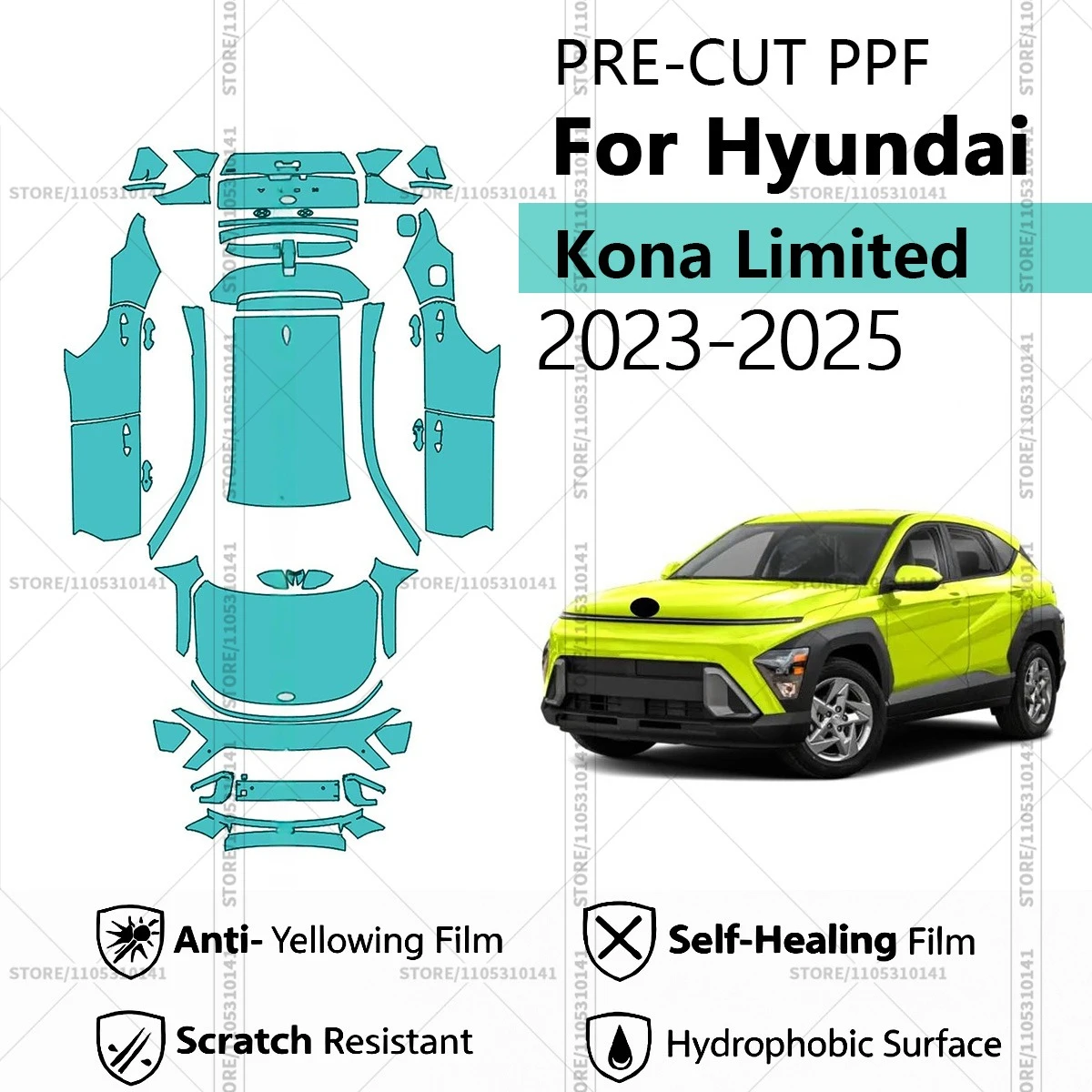 

Pre-Cut Paint Protection Film PPF Transparent Car Film Professional Automotive PPF For Hyundai Kona Limited 2023-2025