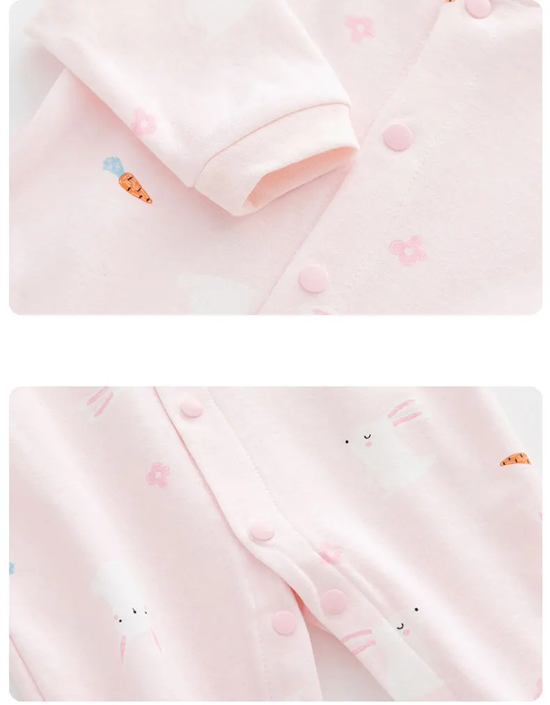 Langarm-Overall für Babys, reine Baumwolle, Pyjama für Neugeborene, Babykleidung für Mädchen, Fußbedeckungsanzug, Frühling und Sommer – Detail 6