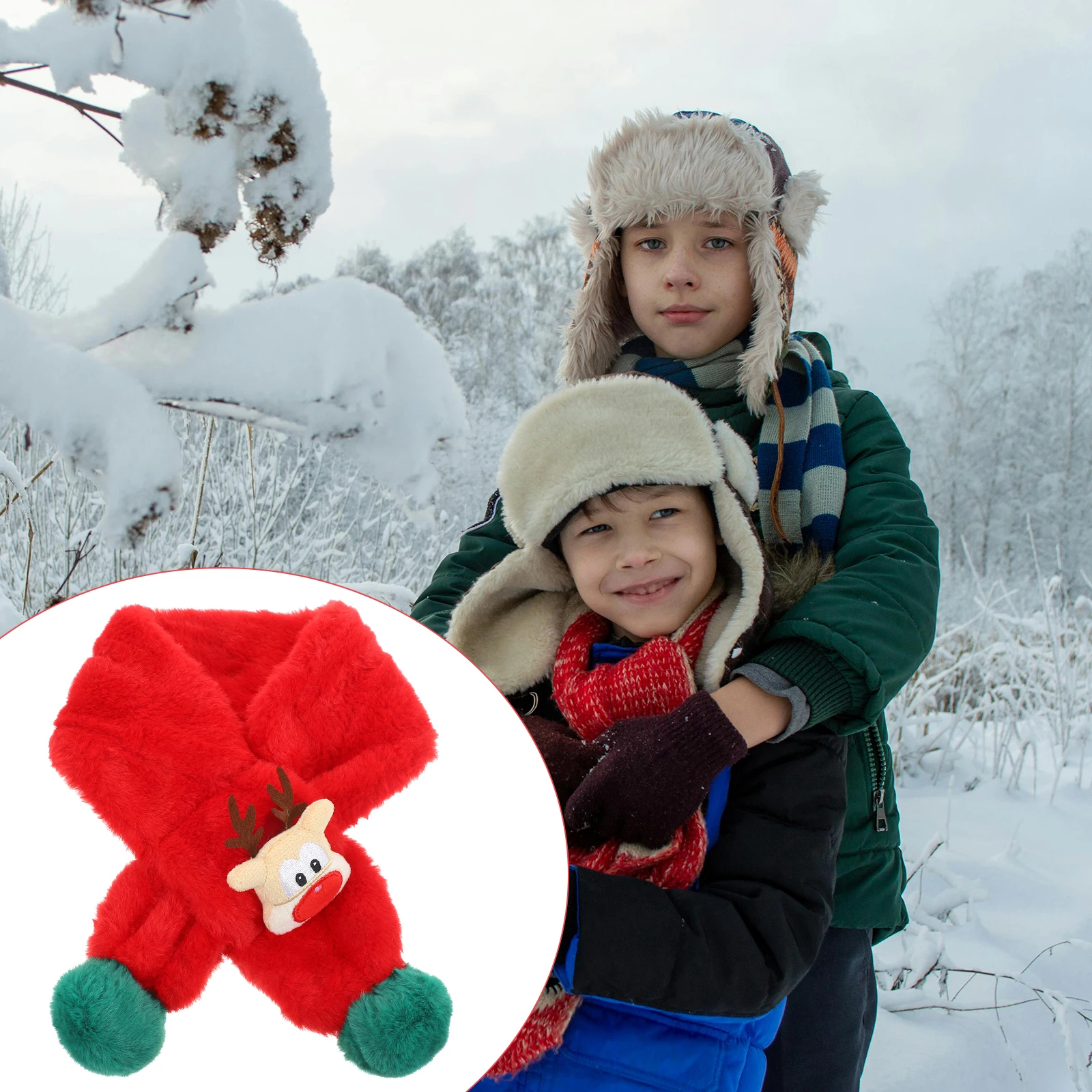 

Kids Scarf for Christmas Party Lovely Gift Xmas Neckerchief Thick Warm Cartoon Design Practical Use Stretchy Fit Most Sizes