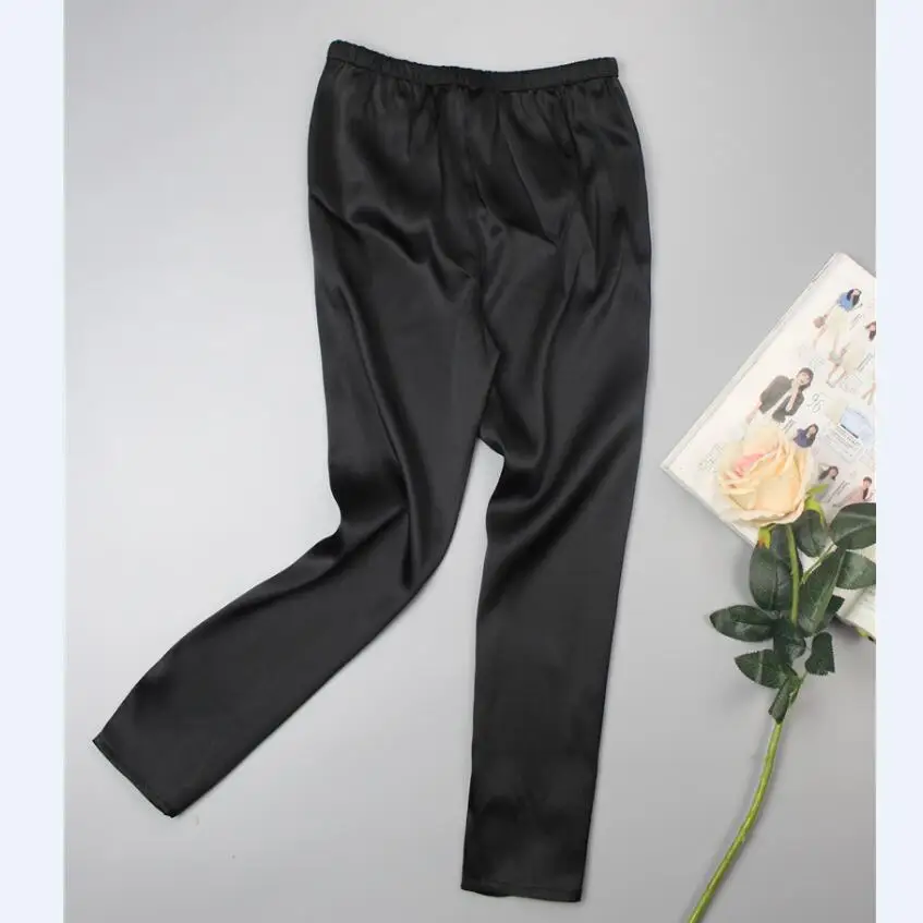 

Women's 95% Real Silk 5% Spandax Strentch Satin Silk Elastic Waist Slim skinny Cropped Pants Trousers Leggings 8118