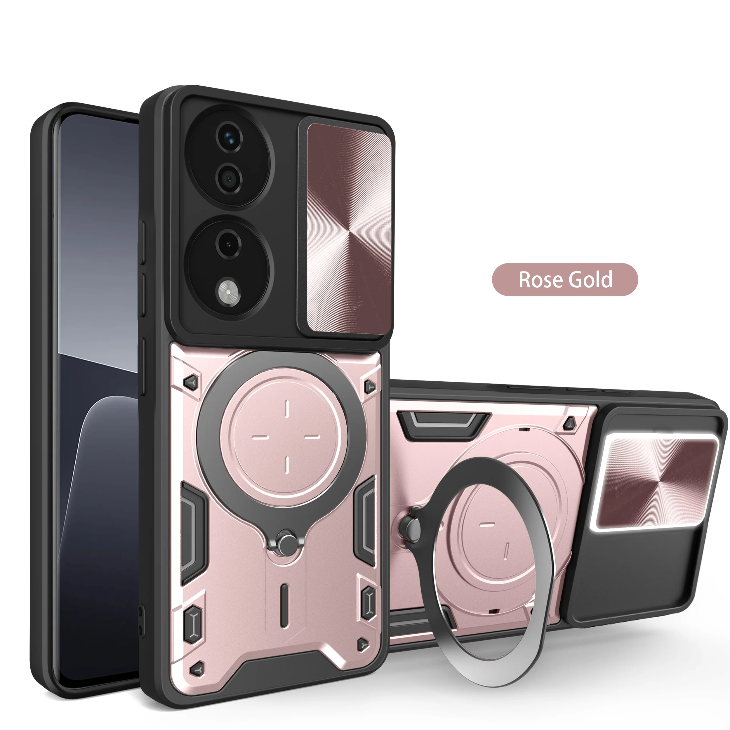 Etui na telefon Honor X7B, wytrzymałe, pancerne etui z magnetycznym uchwytem i przesuwaną osłoną aparatu.