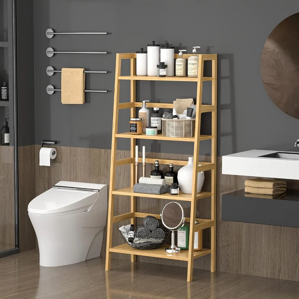 رف سلم من الخيزران مكون من 4 طبقات، خزانة كتب قائمة بذاتها مقاس 49.2 بوصة للتخزين في غرفة النوم وغرفة المعيشة والمكتب المنزلي #6