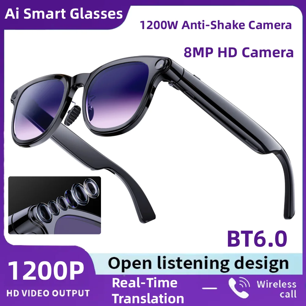 

AI Smart Glasses with 8MP Camera Video Recording Real-Time Languages Translation Sunglasses BT6.0 Call Music Play Men Women 2026