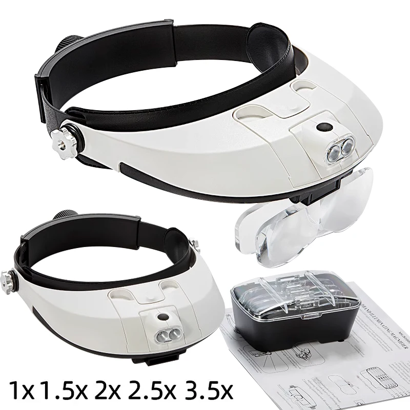 Narzędzie do naprawy lupa z diodami Led 1x1,5x2x2,5x3, 5x 2Led lupa podświetlana na głowę okulary z lupą