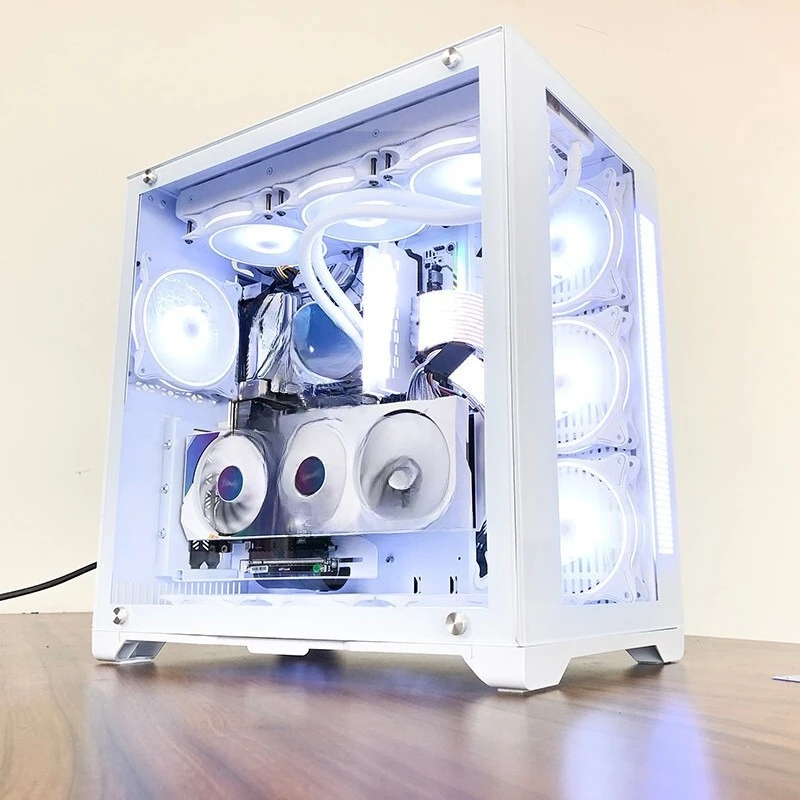 Snow white computer case desktop 360 water-cooled glass side-through sea view room