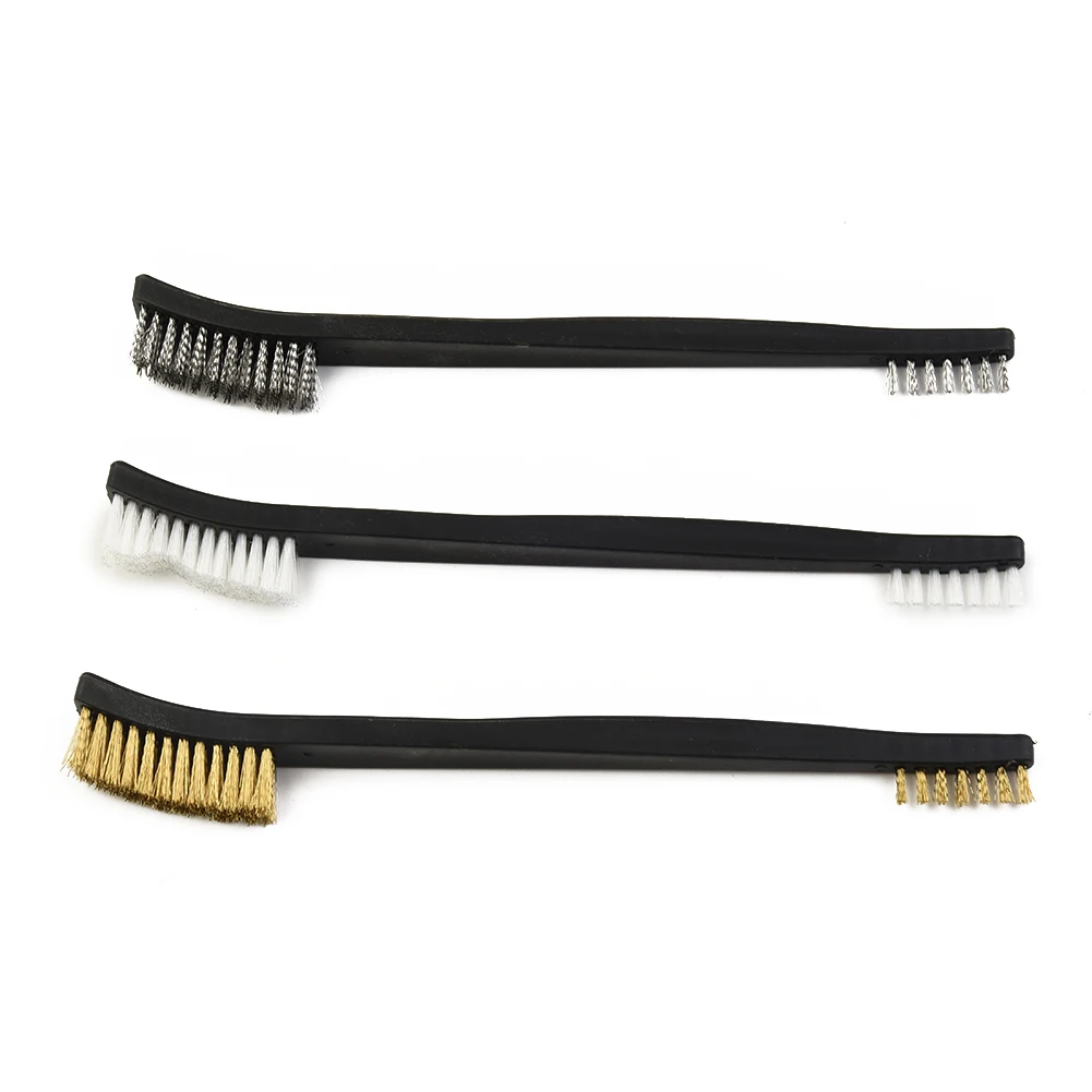 3Pcs Wood Handle Wire Brush Copper Plated Brush For Industrial Devices Inner Polishing Grinding Cleaning Brush