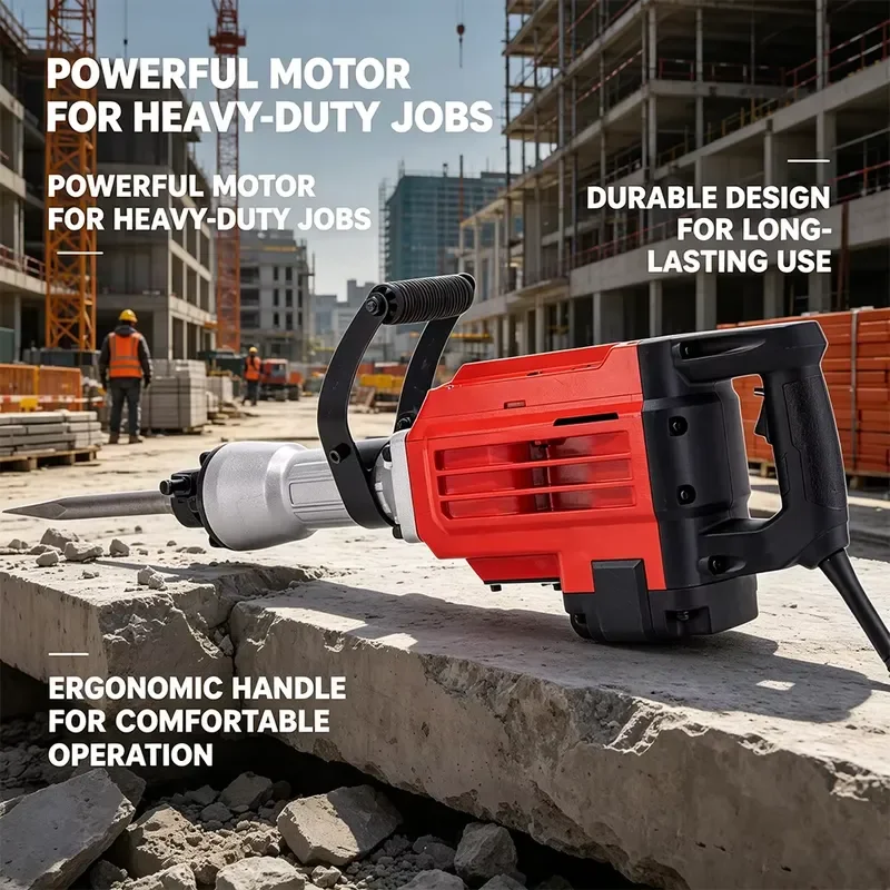 Heavy 3500W Electric Demolition Hammer Drill Concrete Breaker With Chisel Bits for Construction Renovation Work