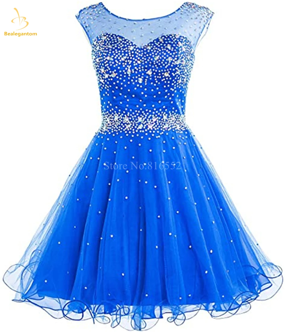 Bealegantom Illusion Scoop 짧은 홈 커밍 드레스 페르시 크리스탈 스팽글 백리스 Graudation 파티 파티 칵테일 가운 QA324