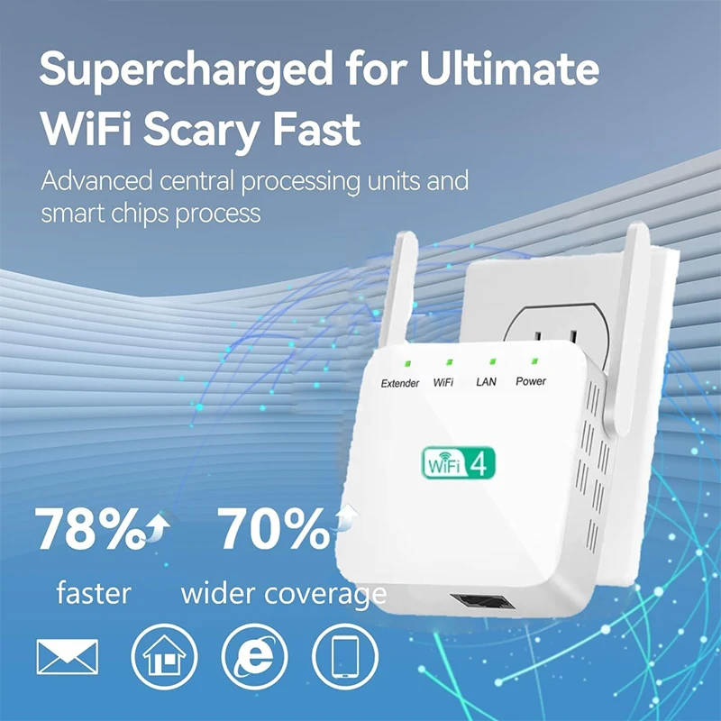 Internet Booster with Ethernet Port, Quick Setup Home Wireless Signal Booster WiFi Extender/Repeater Cover 4500 Sq.ft 60 Devices