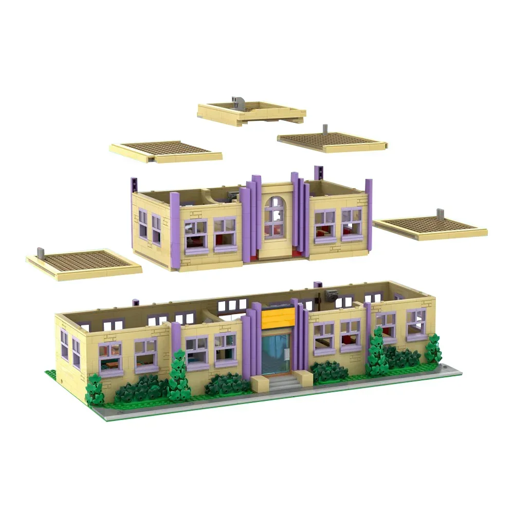 Moc springfield arquitetura da escola primária blocos de construção conjunto para casa simpsoned tijolos modulares brinquedo crianças aniversário gfit