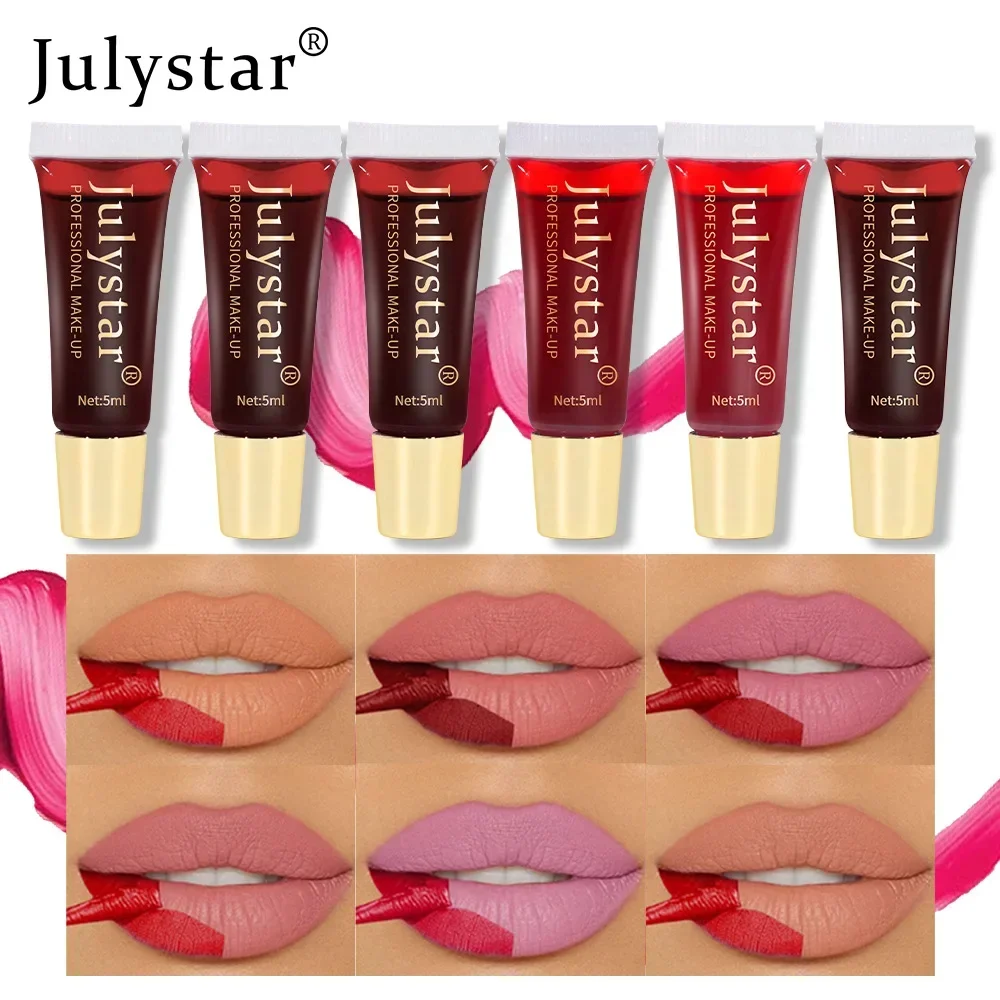 Julystar جديد 6 ألوان تقشر ملمع الشفاه ماتي مقاوم للماء موضة أحمر الشفاه السائل دائم سطع لون البشرة مستحضرات التجميل