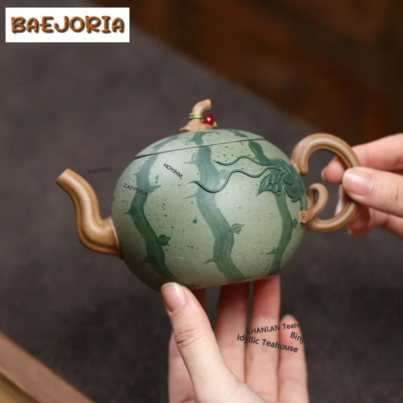 290ml Classic Yixing Purple Clay Teapots Master Handmade Watermelon Pot Raw Ore Powder Slurry Section Mud Kettle Zisha Tea Set
