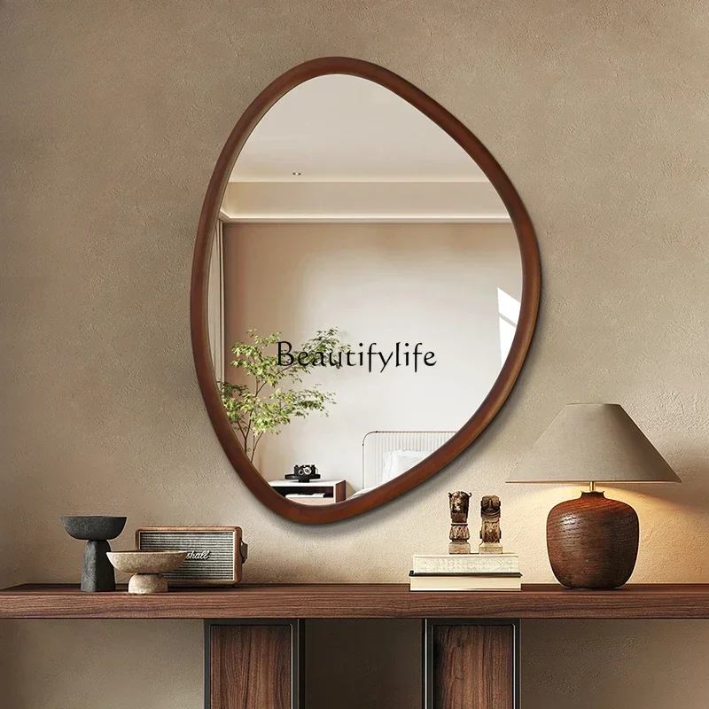 FG43**Irregular solid wood bathroom mirror toilet retro decorative mirror wall hanging