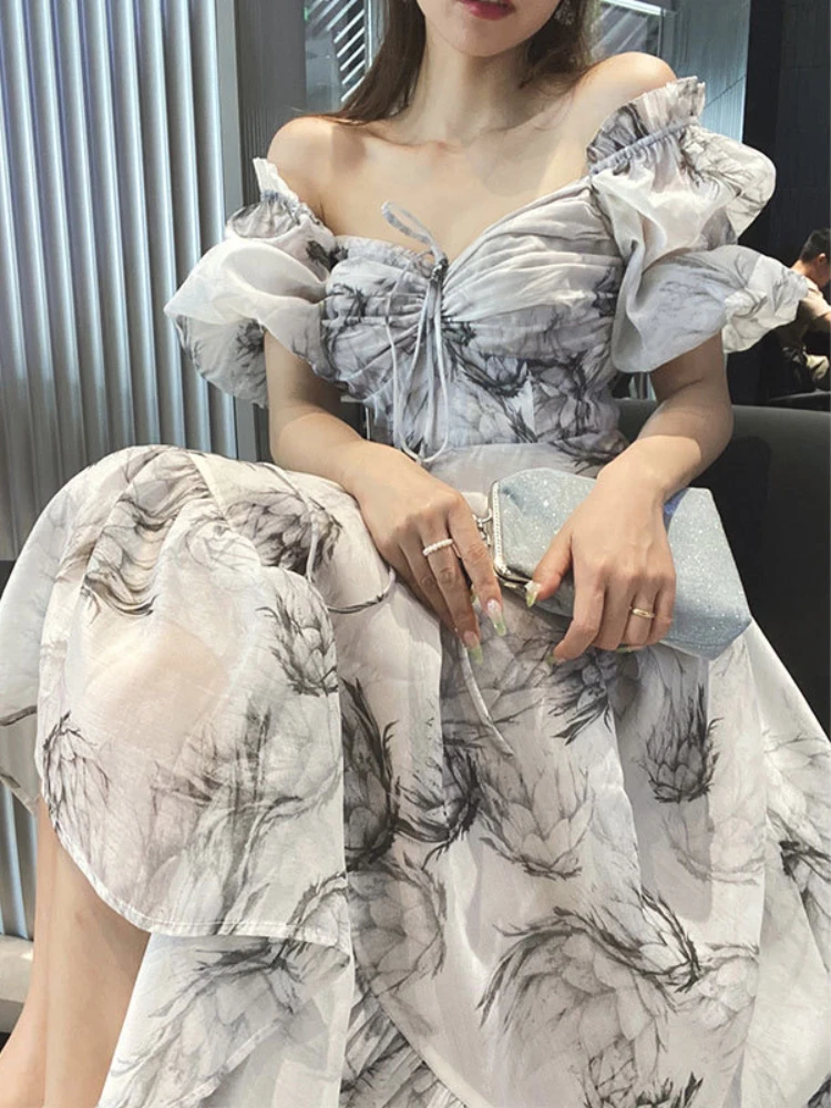 فستان نسائي مطبوع عليه زهور ، فساتين حفلات متوسطة الطول ، مثير ، على الطراز الفرنسي ، كاجوال ، على الموضة الكورية ، أنيق ، كلاسيكي ، صيفي ، جديد ،