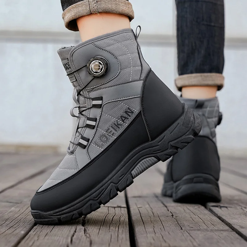 الشتاء أفخم الرجال دراجة نارية الأحذية الروتاري مشبك عالية أعلى السائقين أحذية للرجال حذاء من الجلد في الهواء الطلق الدافئة المخملية الثلوج الأحذية رجل