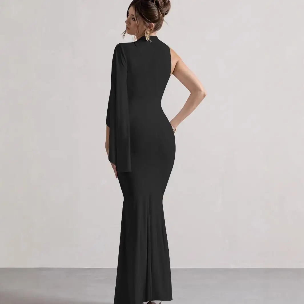 

Fall 2024 Sexy Slim Fit round Neck Shoulder Bared Long Sleeve Dress Elegant Midi Skirt Cross Border Popular Women's Fashion D...
