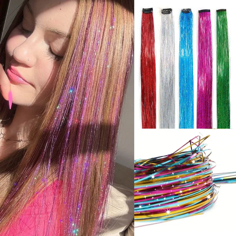 

1Pc Synthetic Sparkle Shiny Hair Tinsel Hair Extensions Dazzles Women Hippie for Braiding Headdress Hair Braiding