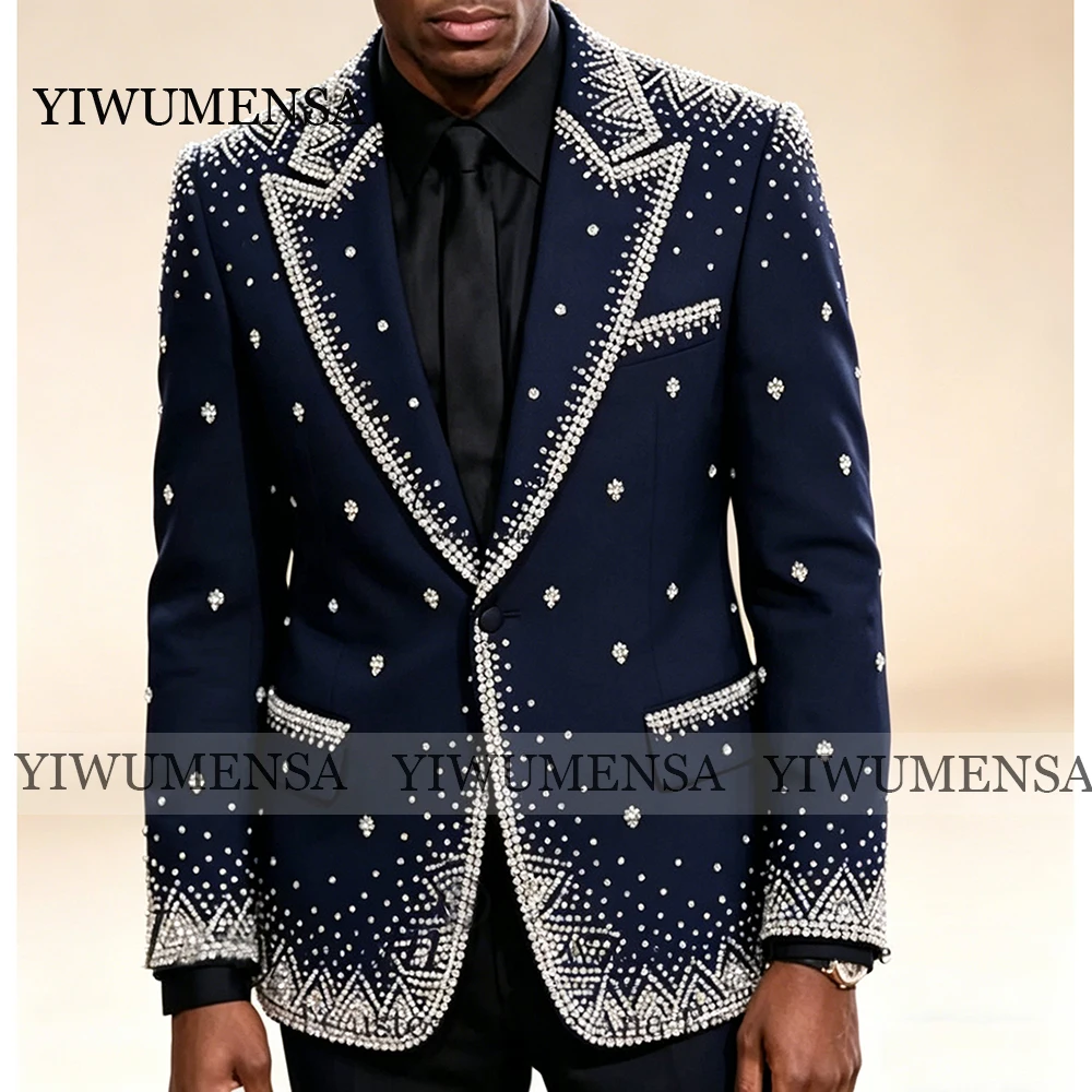 

Luxury Wedding Suit For Man Brilliant Rhinestones Beaded Prom Blazer Pants 2 Piece Sets Groom Tuxedo Attire Terno Masculinos