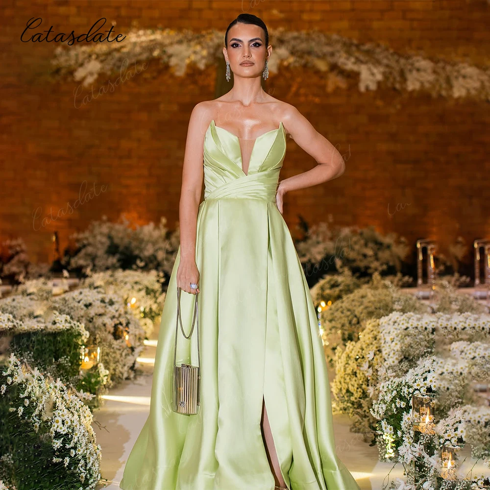 

Атласное вечернее платье Catasdate с поясом, свадебное платье для гостей, торжественное платье для женщин, платье de fiesta по индивидуальному заказу