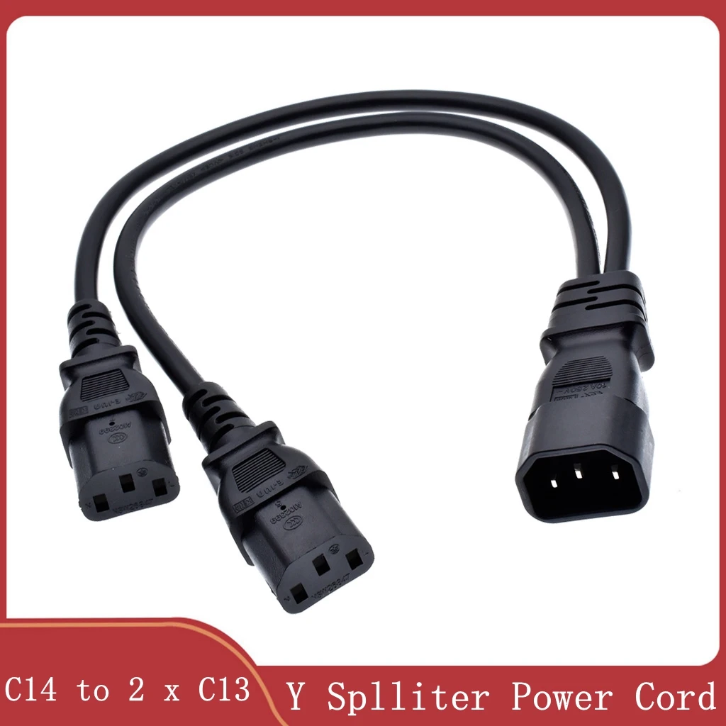 Wholesale 1pcs Single IEC 320 C14 Female to Dual C13 5-13R Male Short Y Splitter Power Cord Adapter pdu ups Cables 30cm 1ft