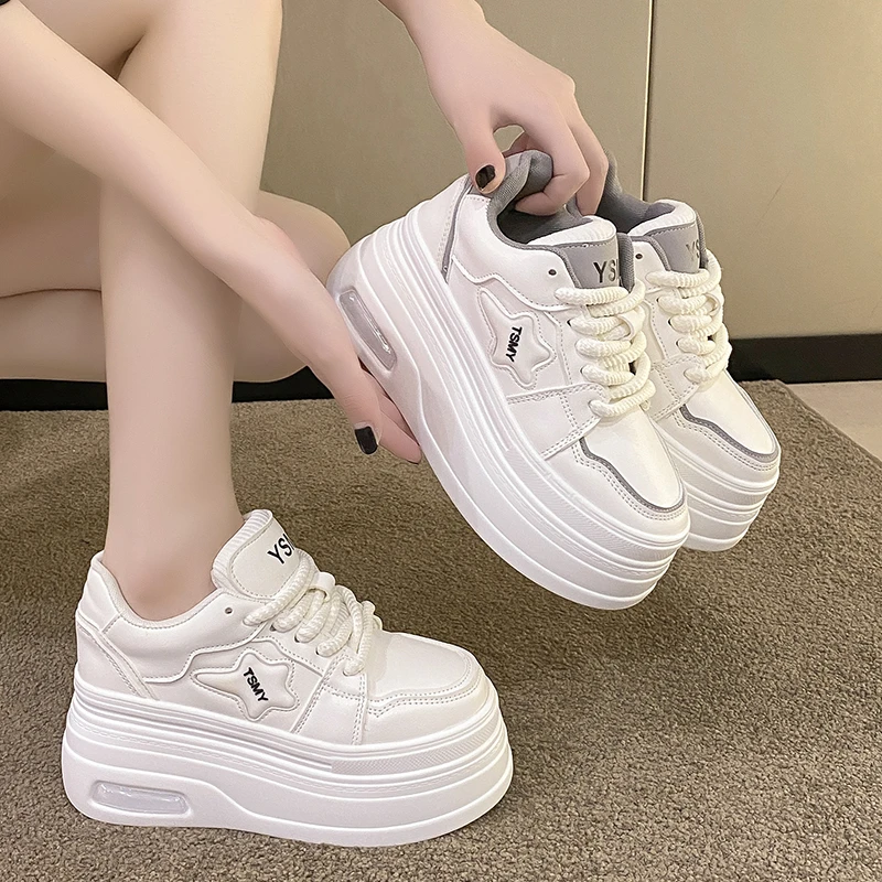 8.5CM Thick Bottom Sneakers Woman White Skateboard Shoes Platform Spring Breathable Vulcanize Shoe Casual Best Quality Shoe