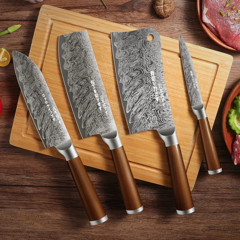 1/2/3/4pc, Kitchen knife Household Damascus steel grain knife kitchen chef special cutting fruit, vegetables, meat and bone knif