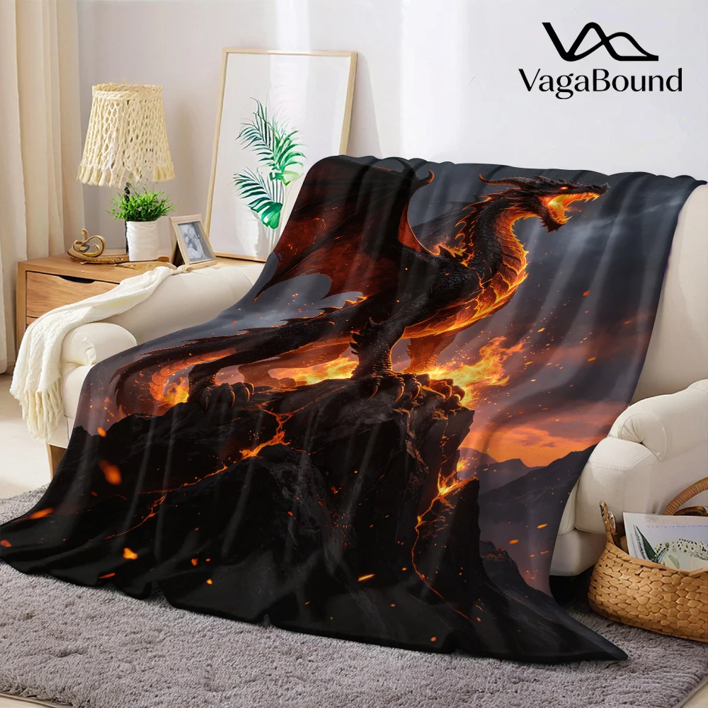 Fantasy Dragon Fire Flannel Blanket Warm Soft Halloween Christmas All-Season Couch Decorative Cozy Warm Gift