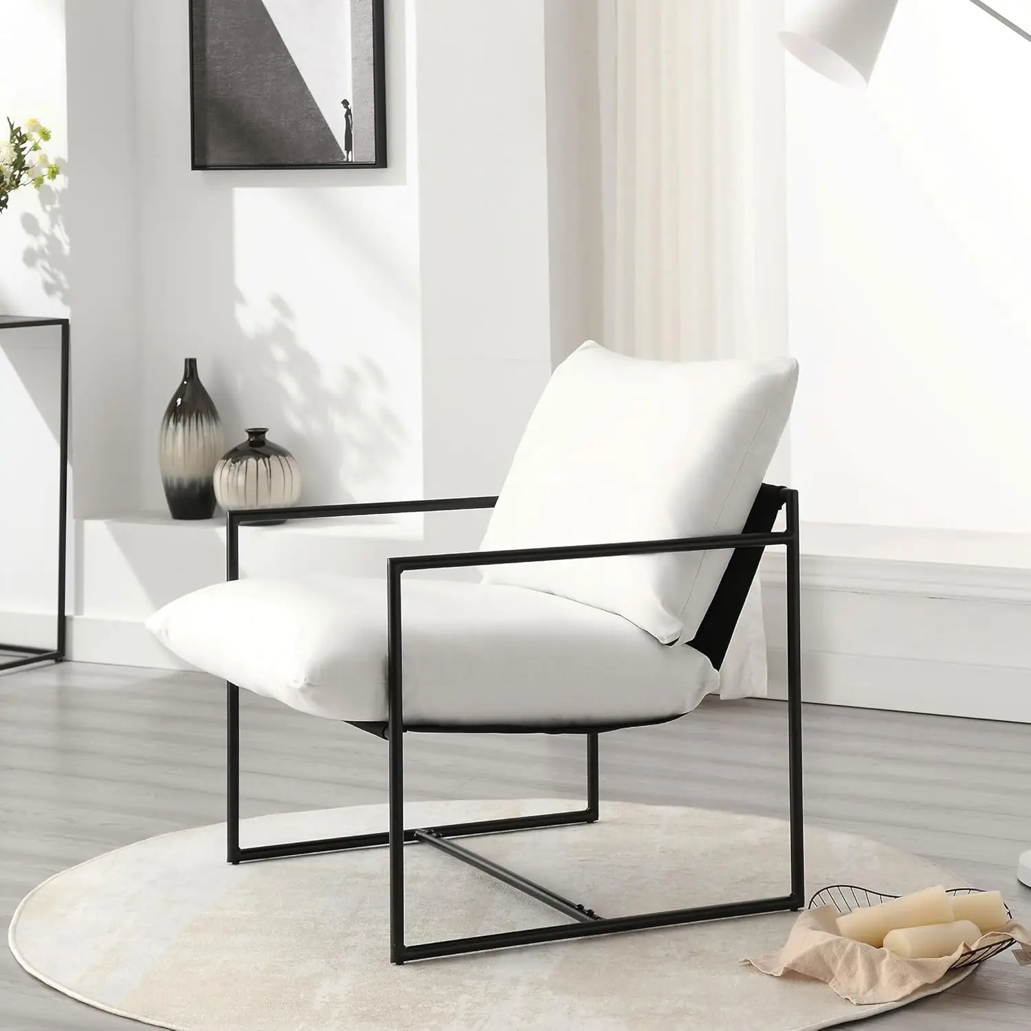 Sling Accent Chair for Living Room Bedroom Reading Office Modern Design Metal Frame Armchair