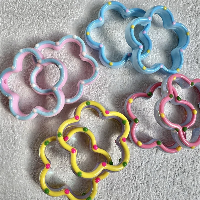 

New arrived 40pcs/lot oil drop pattern print cartoon flowers shape acrylic beads diy jewelry garment hair accessory