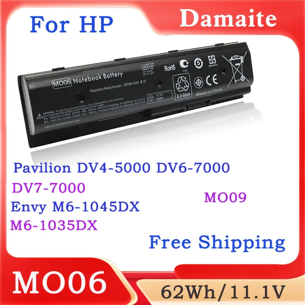 

11.1V 62WH MO06 Laptop Battery For HP Pavilion DV4-5000 DV6-7002TX DV6-7000 DV7-7000 672412-001 HSTNN-LB3P HSTNN-YB3N MO09