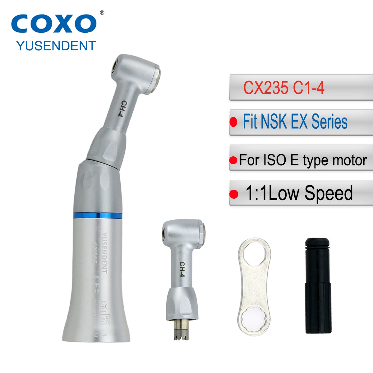 

COXO Dental Handpiece CX235 C1-4 1:1 Direct Drive Contra Angle Low Speed Handpiece Push Button Wrench Head E Type Fit NSK EX