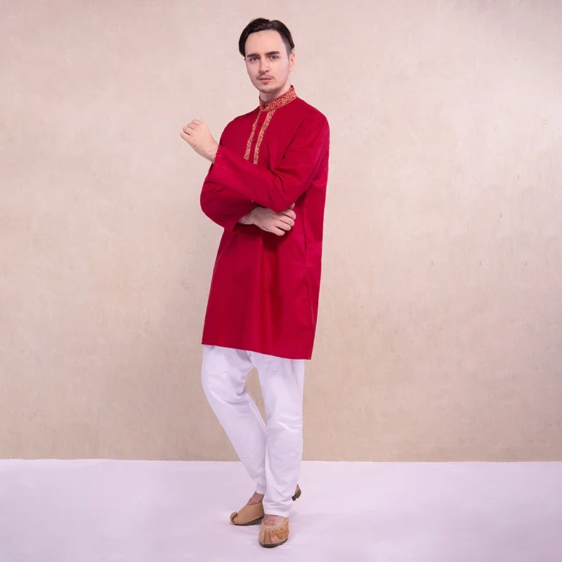 Indian Dress for Men Kurtas Traditional Style Kurti Sets 3 Color Hindu Clothes Cotton Kurtha Indian Clothing Men Costume