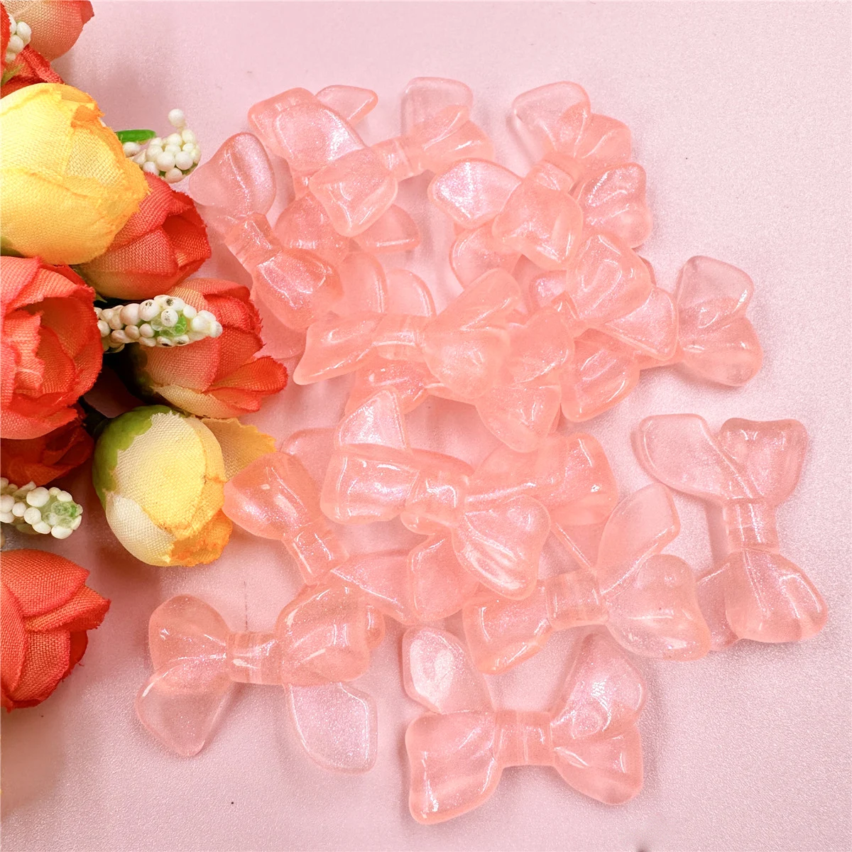 20Pcs/bag 24mm*34mm Sparkling Acrylic Transparent Big Bow Beads Material DIY Bracelet Necklace Hair Pendants Accessories