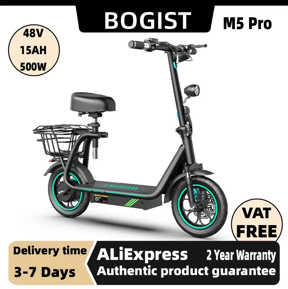 

Bogist M5 Pro Adult Electric Scooter 500W City E-Scooter For Men 48V 15AH Battery 12.5 Inch City Tires Escooter E-Scooter