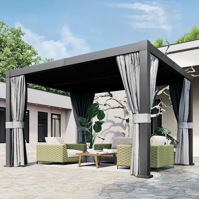 Modern Motorized Retractable Bioclimatic Eco-Friendly Balcony Gazebo Waterproof Aluminum Louvre Roof Pergola Powder Coated Alloy