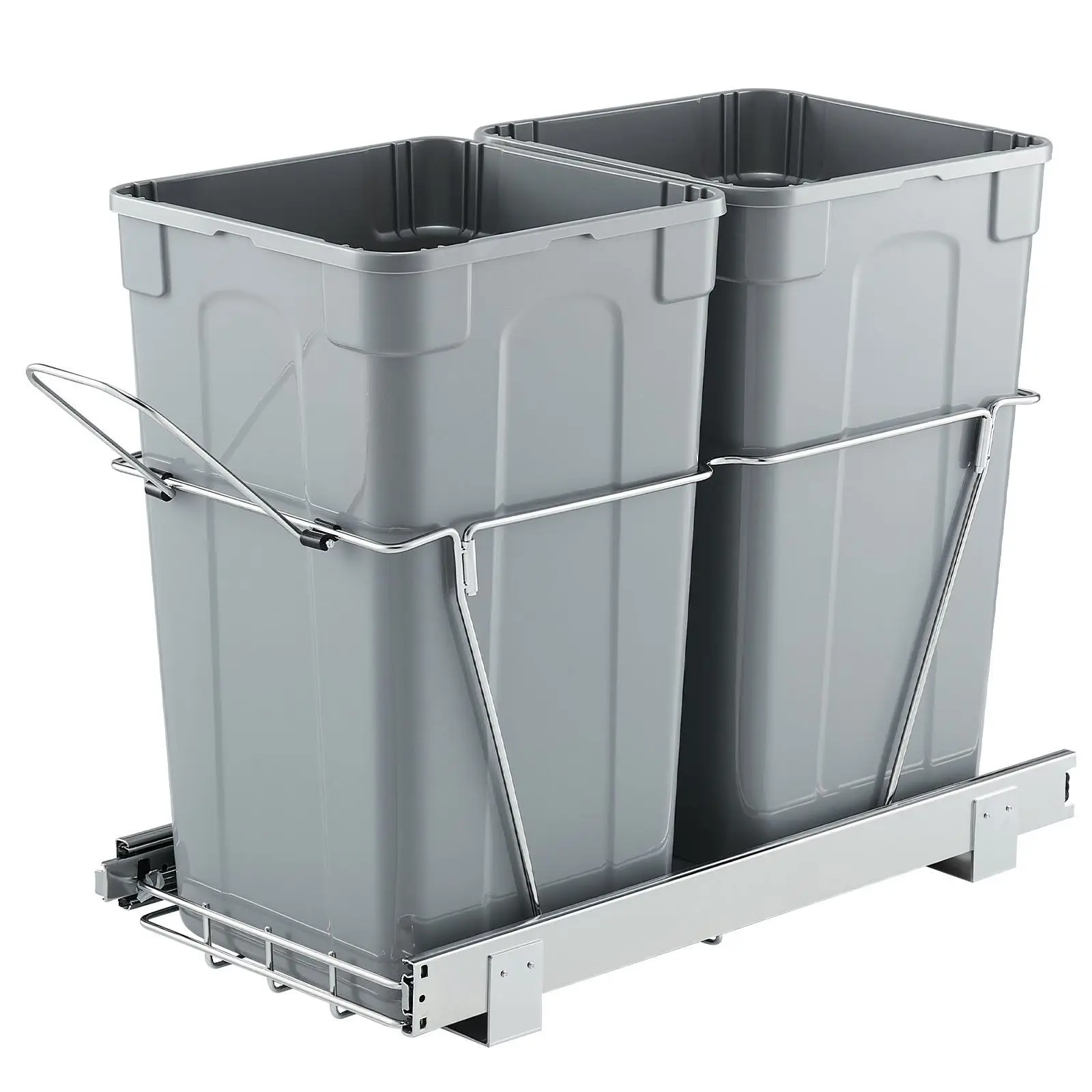 

Double 27QTx2 Pullout Waste Container Under Cabinet Kitchen Bin Trash Can