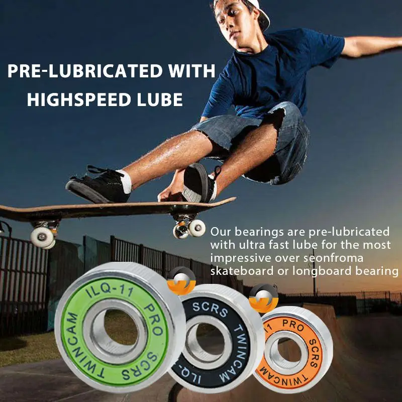 

8 шт., подшипники 608 RS, фотосессия 8x22x7, зеленая длинная доска, скоростной роликовый подшипник для роликовых коньков, гладкий скутер