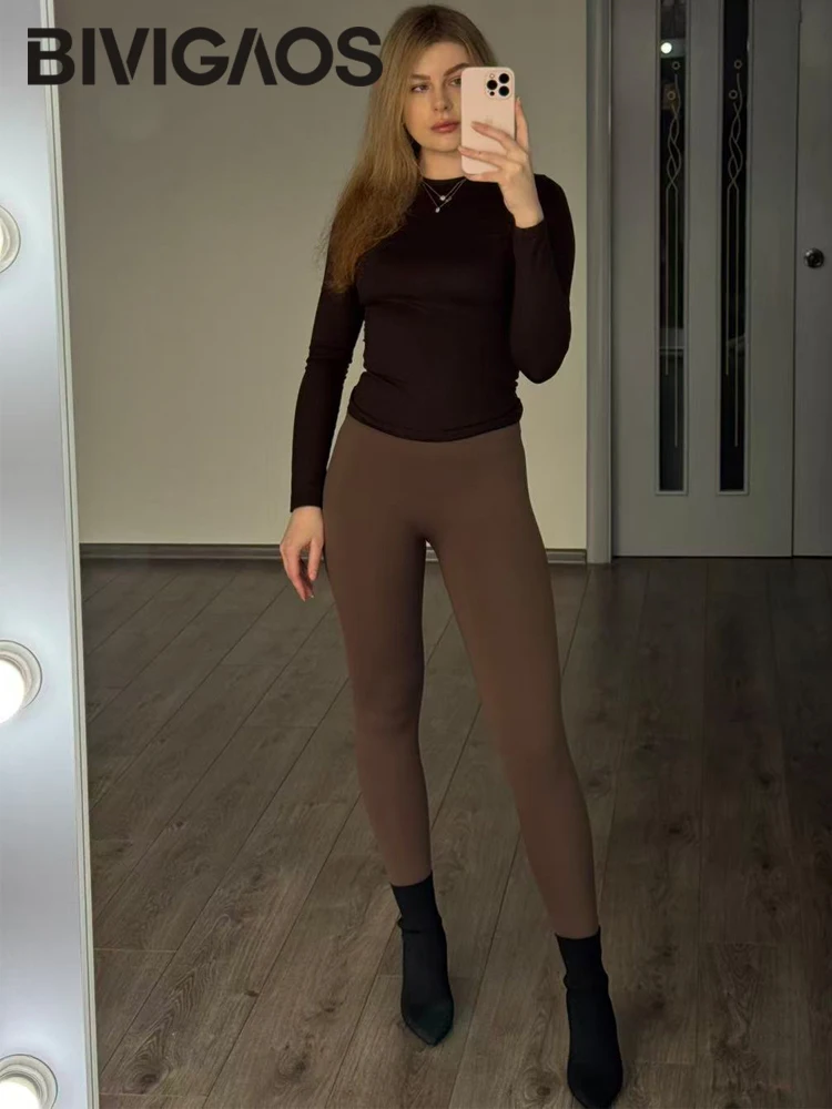 BIVIGAOS Autumn New Thin Brushed Fleece Shaping Sharkskin Leggings Women Seamless Tight Sexy Sports Yoga Fitness Leggings Spring