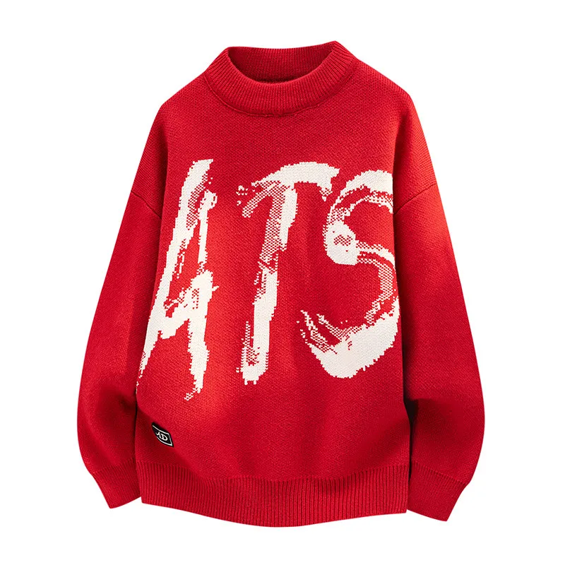 

2025 New Sle Men's Knitted Sweater Couple Winter Faion Red Yarn Year Youth Long Sve Crew Ne Pullover Sweatirt