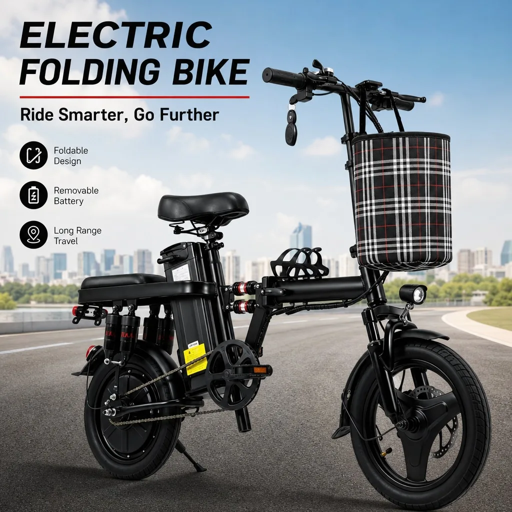 500W 48V 15Ah Foldable Electric Bicycle 14 Inch Tires 8 Shock Absorbers Adult E-Bike Long Range Commuter Folding Ebike image 4