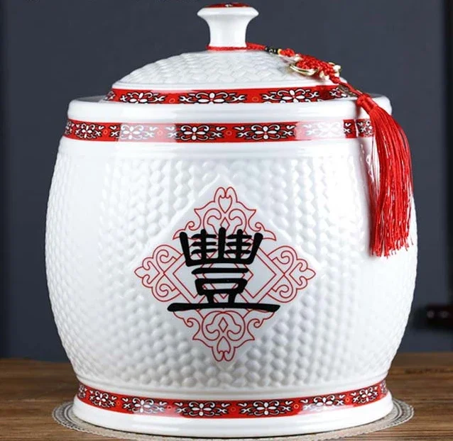 Household ceramic rice jar, sealed flour, rice storage box, 10 kg, 20 kg, 30 kg, moisture-proof and insect proof rice bucket