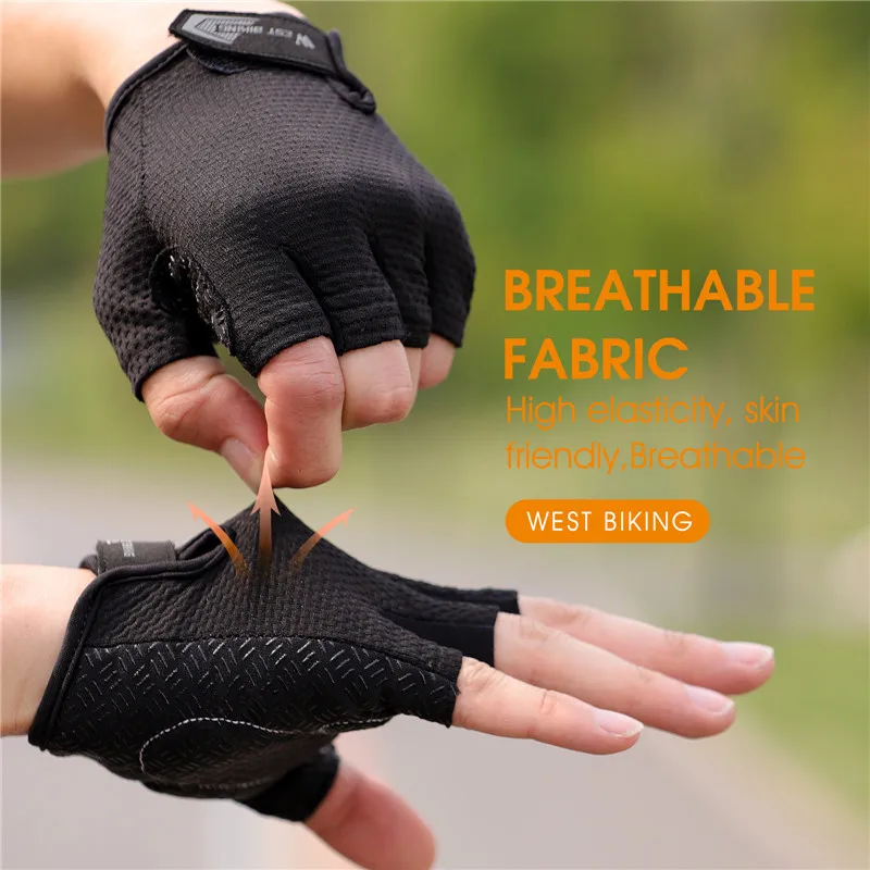 WEST BIKING Cycling Half Finger Gloves Nylon Anti-Sweat Adjustable Open Finger Bicycle Gloves Shockproof Breathable Bike Gloves