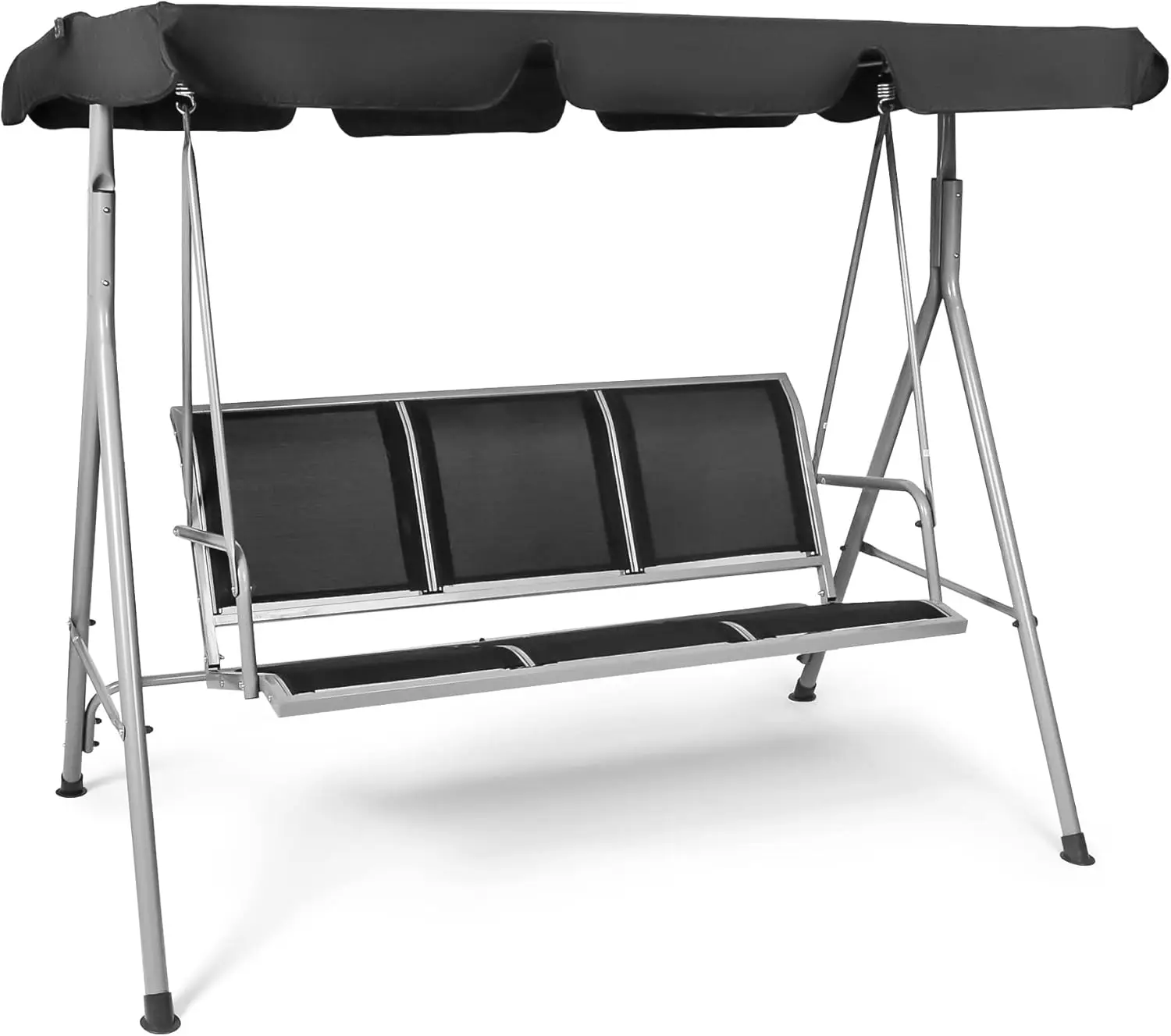 

Outdoor Patio Swing Chair, 3-Seater Porch Swing Bench with Adjustable Canopy and Duracble Metal Stand,